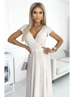 411-4 CRYSTAL trblietavé dlhé šaty s výstrihom - BEACH 411-4 CRYSTAL trblietavé dlhé šaty s výstrihom - BEACH