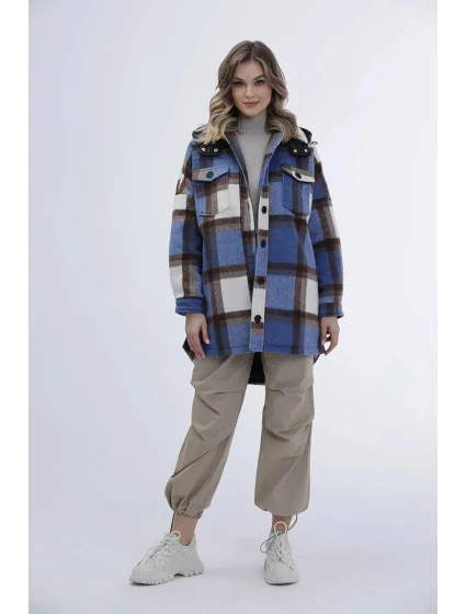 Svetlomodrá dámska károvaná košeľová bunda (AG3-1813)