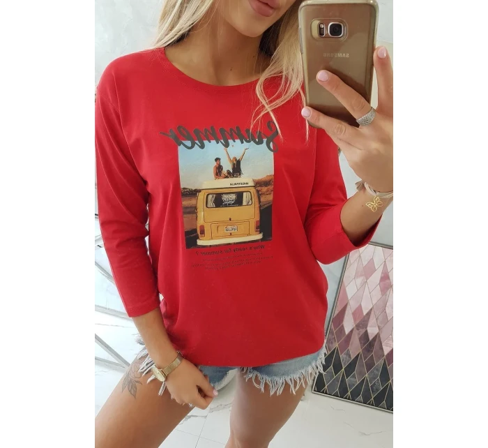 Blúzka s potlačou Letné auto červená