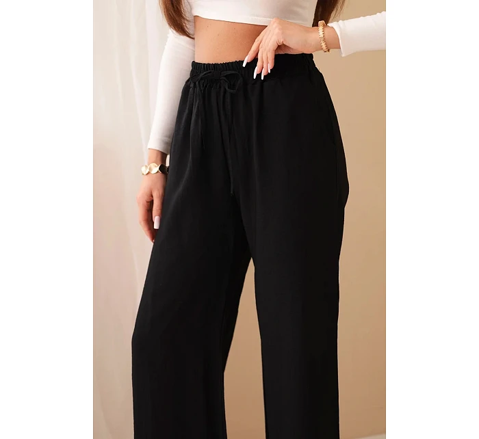 Viskózové kalhoty se širokými nohavicemi černý