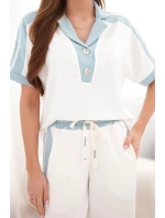 Dámska súprava s polokošeľou a širokými nohavicami tmavá mentolová