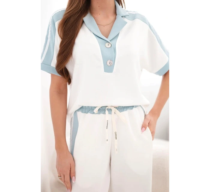 Dámska súprava s polokošeľou a širokými nohavicami tmavá mentolová