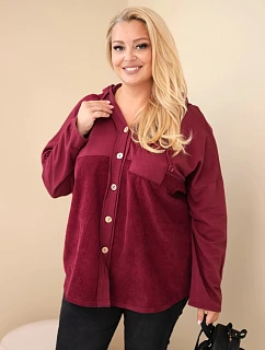 Dámská bavlněná mikina Plus Size s kapucí a knoflíky bordó barva