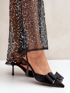 Materiałowe Szpilki Z Kokardą Czarne Selatea