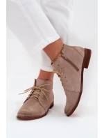Zamszowe Botki Na Płaskim Obcasie Cappuccino Zazoo 4078