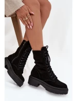 Botki Workery Damskie Z Naturalnego Zamsz Ocieplane Zazoo 4213 Czarne