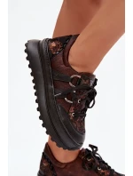 Kožené dámské tenisky na platformě model 21821683 čokoládové - Maciejka