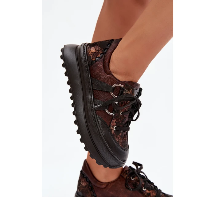 Kožené dámské tenisky na platformě model 21821683 čokoládové - Maciejka