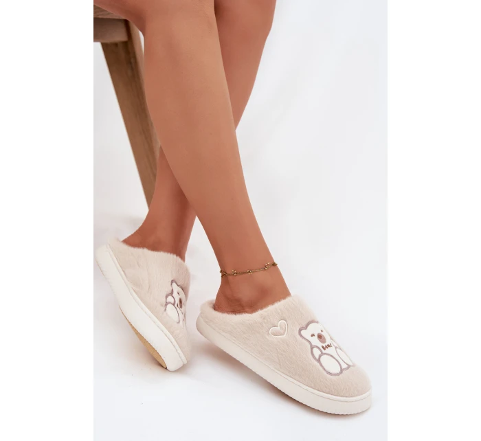 Zimní plyšové papuče s medvídkem Béžové Noralie