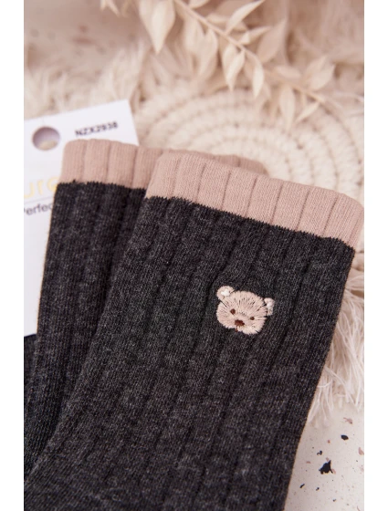 Dámske bavlnené ponožky s medvedíkom - tmavosivé Dámske bavlnené ponožky s medvedíkom - tmavosivé