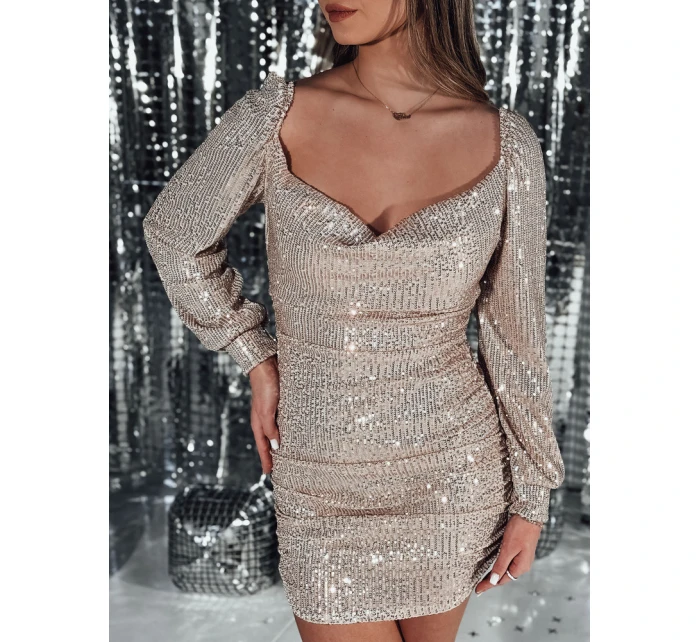 Flitrové mini šaty TWINKLE TWIST béžové FashionStreet EY2556 Flitrové mini šaty TWINKLE TWIST béžové FashionStreet EY2556