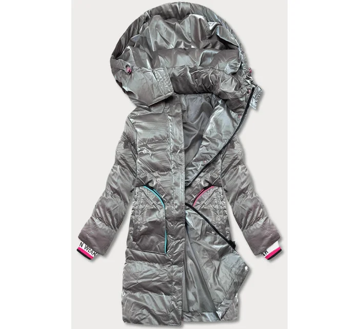 Dámska zimná bunda s farebnými vložkami sivá (CAN-594)