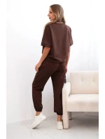 Dámsky viskózový set s krátkym rukávom a nohavicami hnedý
