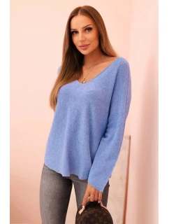Dámsky viskózový sveter s výstrihom do V modrý