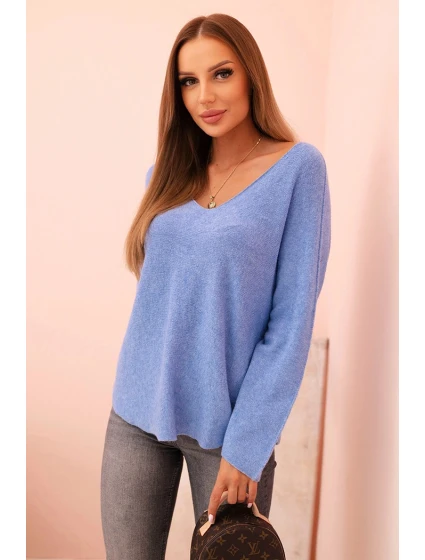 Dámsky viskózový sveter s výstrihom do V modrý