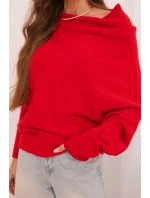 Dámsky asymetrický netopierí sveter viskóza červená