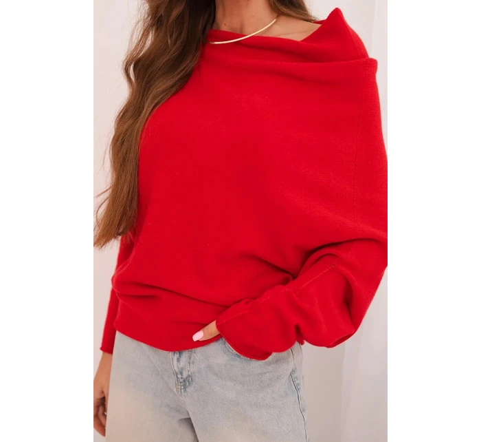 Dámsky asymetrický netopierí sveter viskóza červená