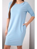 Dámske bavlnené šaty s 3/4 rukávmi a vreckami modré Dámske bavlnené šaty s 3/4 rukávmi a vreckami modré