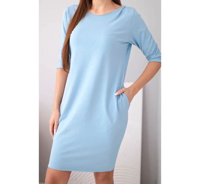 Dámske bavlnené šaty s 3/4 rukávmi a vreckami modré Dámske bavlnené šaty s 3/4 rukávmi a vreckami modré