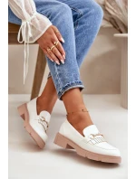 Mokasyny Damskie Z Ozdobą Eko Skórzane Białe Tialorae