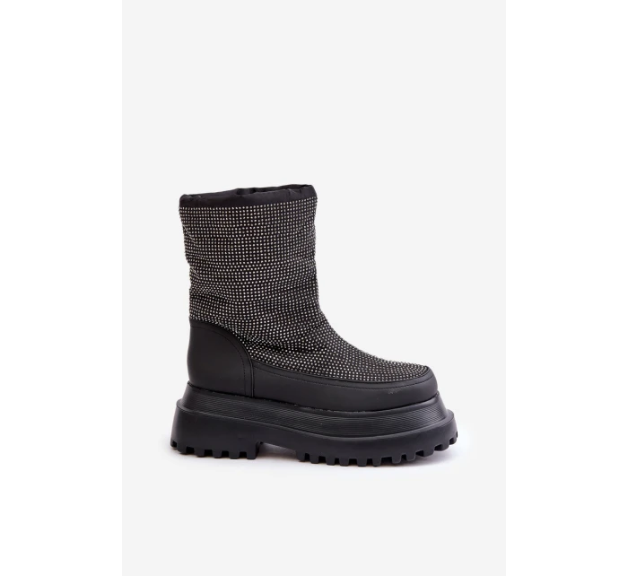 Zdobione Śniegowce Na Platformie I Płaskim Obcasie Czarne Avivina Zdobione Śniegowce Na Platformie I Płaskim Obcasie Czarne Avivina