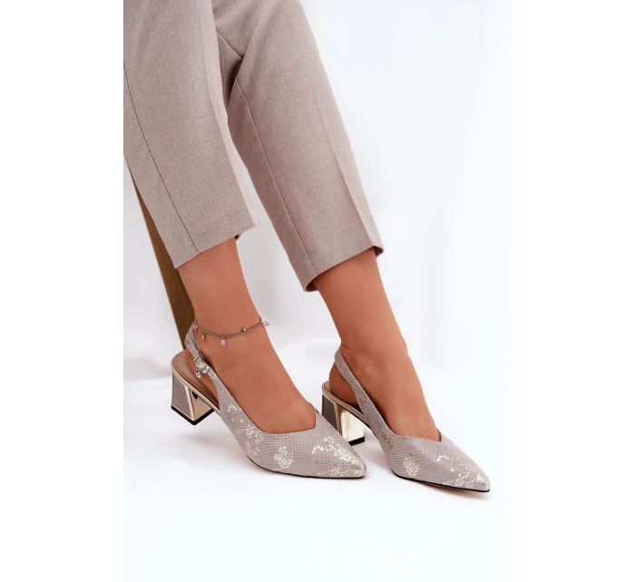 Skórzane Sandały Damskie Na Słupku Ze Szpiczastymi Noskami Vinceza 66733 Złoto-Srebrne