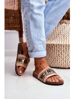 Béžové papuče s korkovou podrážkou a zirkónmi Be Nice