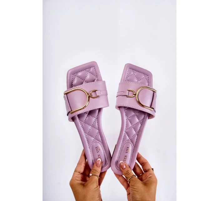 Dámské klasické kožené pantofle s zdobením fialový Shilla