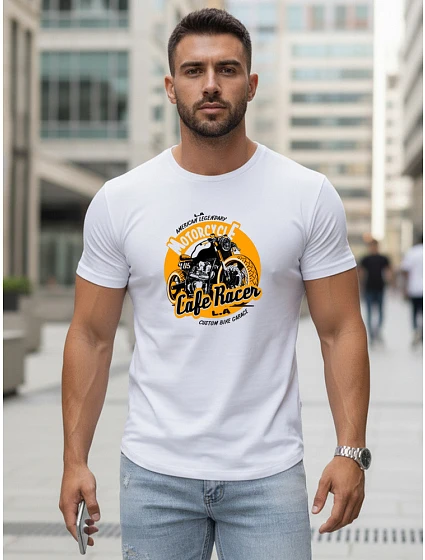 Pánske biele tričko s potlačou FashionStreet NX5095R Pánske biele tričko s potlačou FashionStreet NX5095R