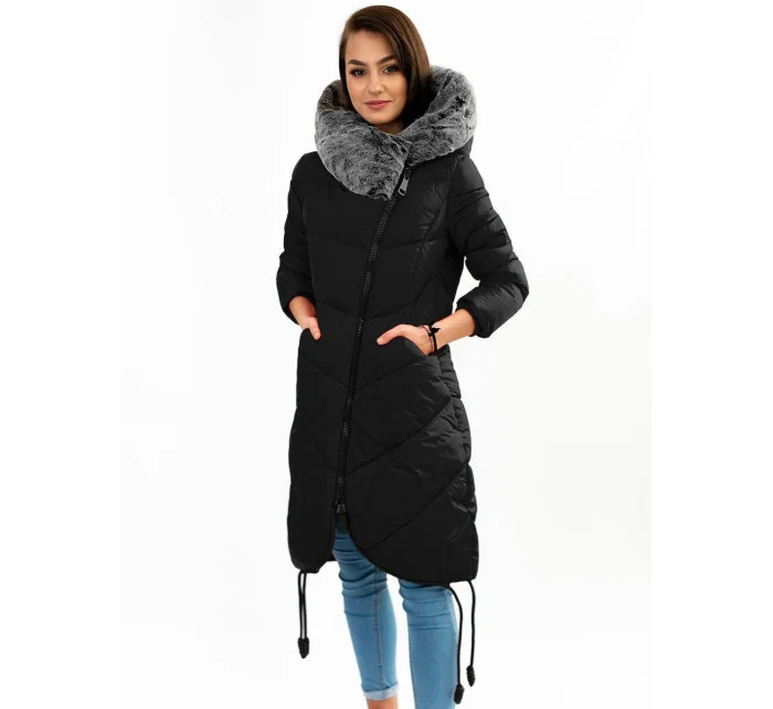 Černá dlouhá zimní bunda s kapucí model 21241716 - Libland
