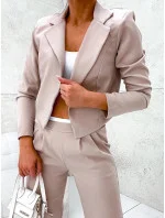 Béžová dámska súprava - krátke sako a široké nohavice (8263)