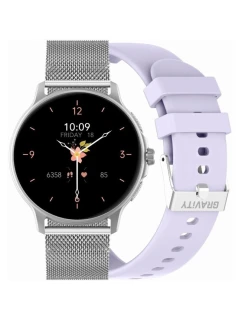 Dámske inteligentné hodinky GRAVITY GT12-6 Purple Silicone Strap + Silver Bracelet