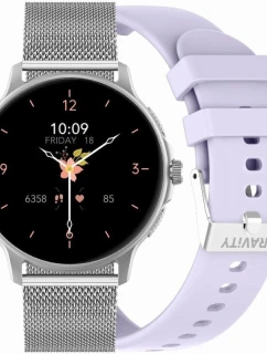 Dámske inteligentné hodinky GRAVITY GT12-6 Purple Silicone Strap + Silver Bracelet