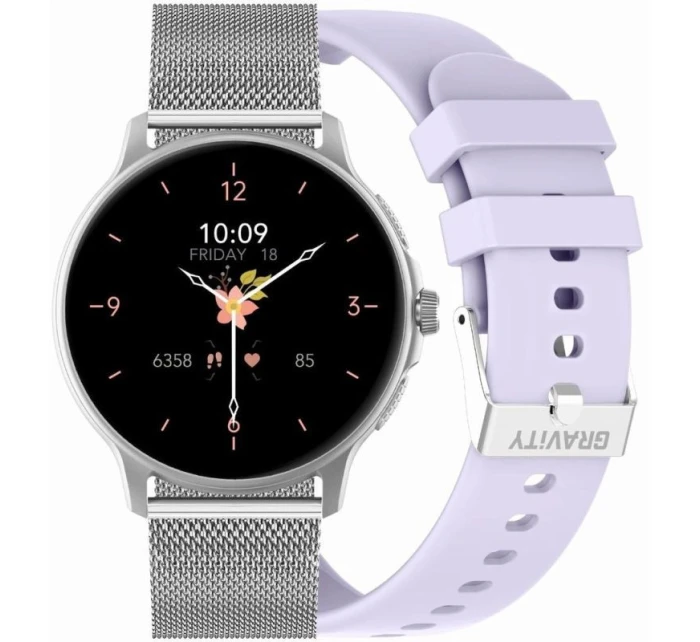 Dámske inteligentné hodinky GRAVITY GT12-6 Purple Silicone Strap + Silver Bracelet Dámske inteligentné hodinky GRAVITY GT12-6 Purple Silicone Strap + Silver Bracelet