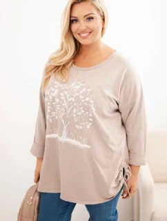 Dámská blůza Plus Size bavlněná s potiskem model 21321840 béžová - K-Fashion