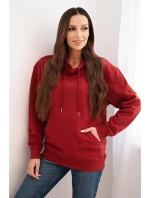 Dámska mikina s kapucňou a bavlnenou klokankou vo vínovej farbe
