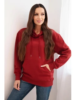 Dámska mikina s kapucňou a bavlnenou klokankou vo vínovej farbe