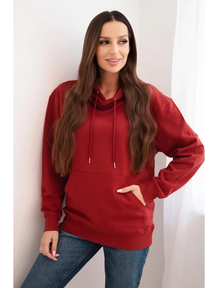 Dámska mikina s kapucňou a bavlnenou klokankou vo vínovej farbe