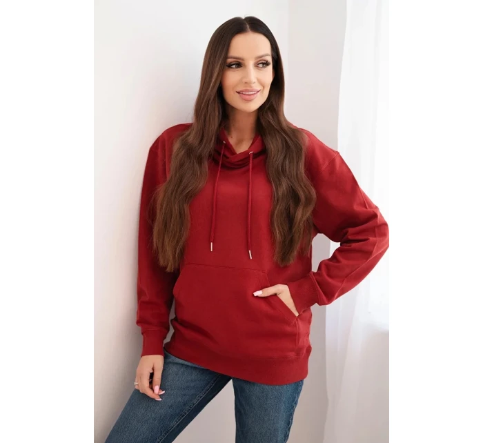 Dámska mikina s kapucňou a bavlnenou klokankou vo vínovej farbe