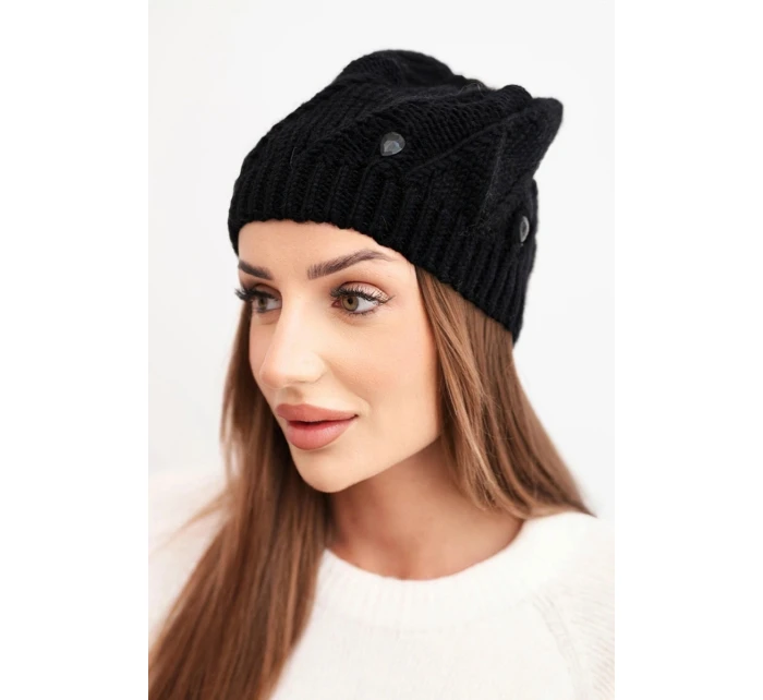 Dámska zimná čiapka z vlny s ozdobnými kryštálmi K461 čierna Dámska zimná čiapka z vlny s ozdobnými kryštálmi K461 čierna