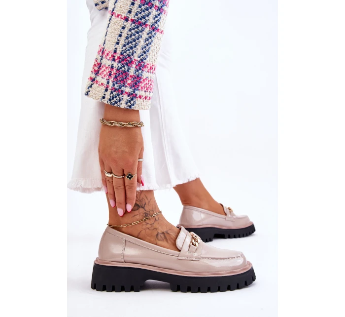 Lakierowane Mokasyny Na Platformie Beżowe Ronin