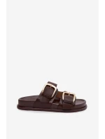 Dámské pantofle s zlatým přezkou čokoládové Rosivana