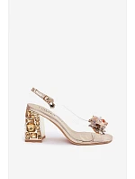 Průhledné sandály na podpatku s krystaly Vinceza 70121 zlaté