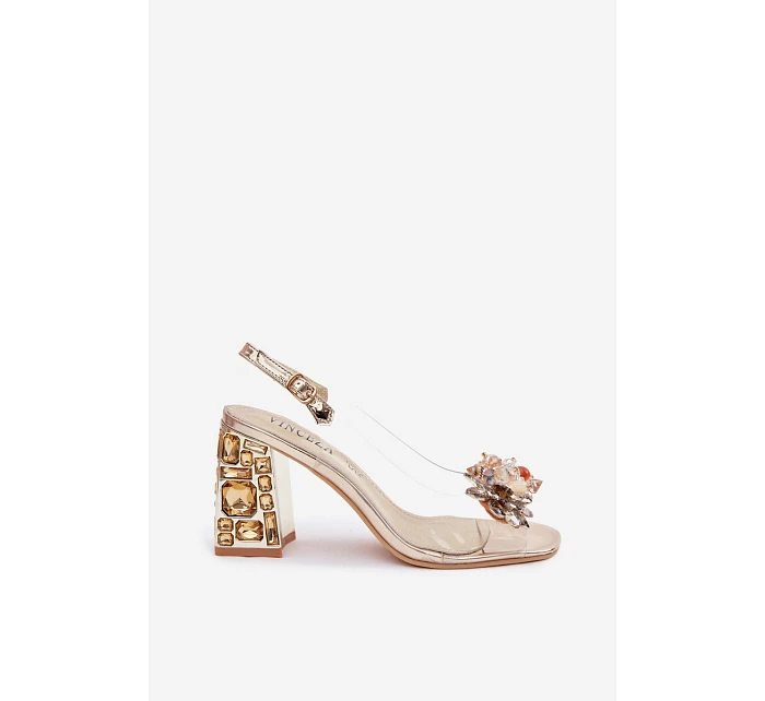 Průhledné sandály na podpatku s krystaly Vinceza 70121 zlaté