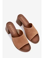 Dámske semišové kožené papuče na podpätku Zazoo 40519 dark beige