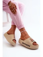 Ľahké dámske papuče na hrubej podrážke s penou medvedík tmavobéžovej farby Serefina