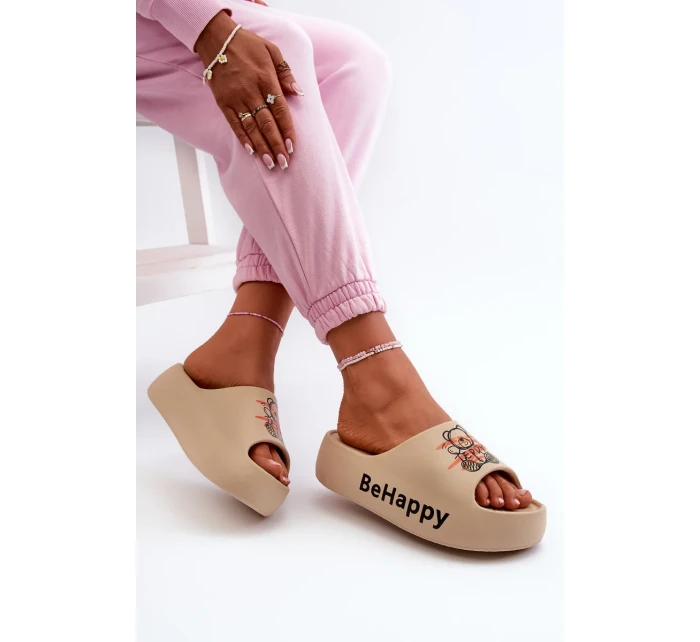 Ľahké dámske papuče na hrubej podrážke s penou medvedík tmavobéžovej farby Serefina