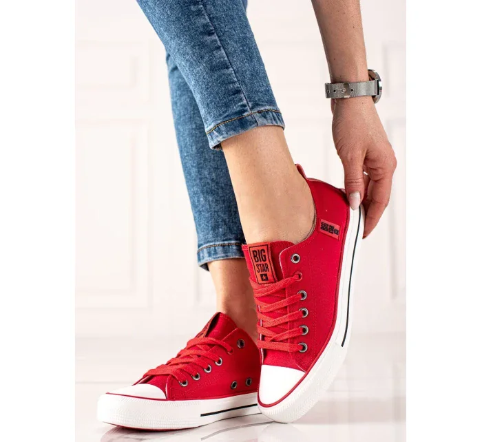 Zaujímavé dámske tenisky červené bez podpätku