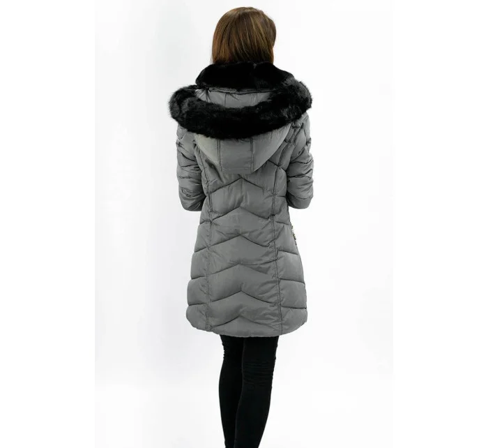 Šedá dámska prešívaná zimná bunda s kapucňou (w732) Šedá dámska prešívaná zimná bunda s kapucňou (w732)