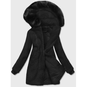 Čierna dámska bunda "baránok" s kapucňou (H-1030-01)